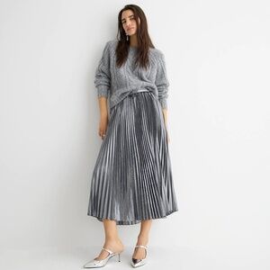 J. Crew Silver pleated lamé midi skirt (NOTE: crunching on back)